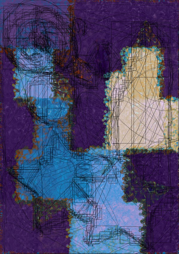 Generative Image: Purple Hues with Patches of Blue and Yellow